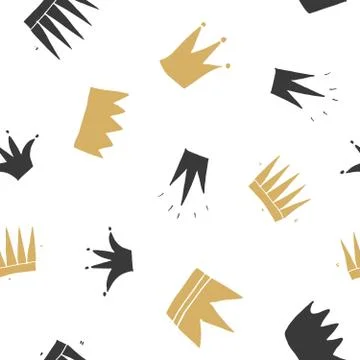 Crown Seamless Pattern, hand drawn royal doodles background, Vector Illustrat 스톡 일러스트