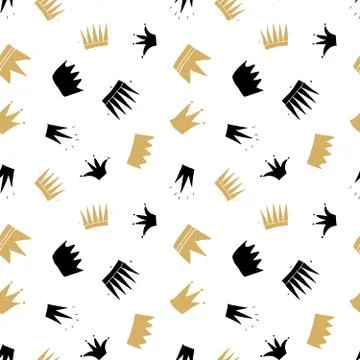 Crown Seamless Pattern, hand drawn royal doodles background, Vector Illustrat Stockillustratie