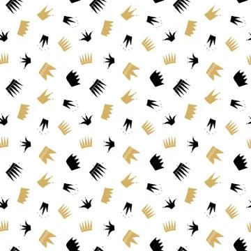 Crown Seamless Pattern, hand drawn royal doodles background, Vector Illustrat Stock Illustration