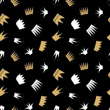 Crown Seamless Pattern, hand drawn royal doodles background, Vector Illustrat 스톡 일러스트