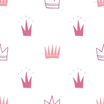 Crown Seamless Pattern, hand drawn royal doodles background, Vector Illustrat 스톡 일러스트