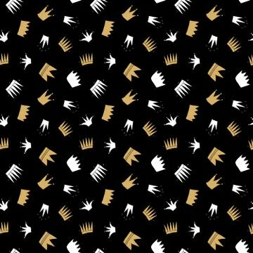Crown Seamless Pattern, hand drawn royal doodles background, Vector Illustrat Stock Illustration