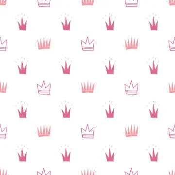 Crown Seamless Pattern, hand drawn royal doodles background, Vector Illustrat Stock Illustration