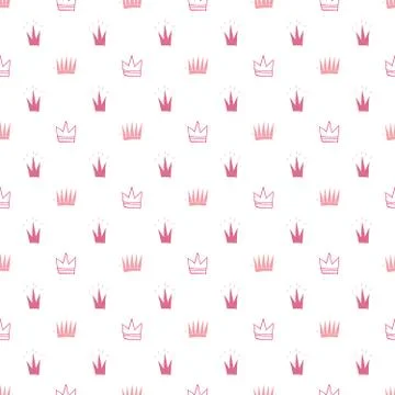 Crown Seamless Pattern, hand drawn royal doodles background, Vector Illustrat Stock Illustration