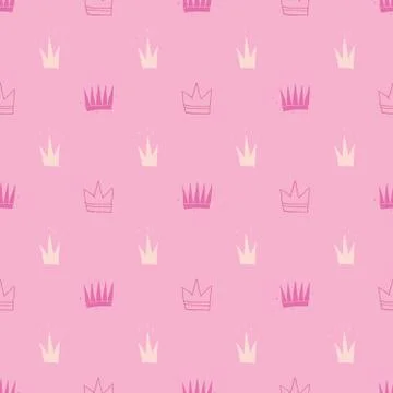 Crown Seamless Pattern, hand drawn royal doodles background, Vector Illustrat Illustrazione stock