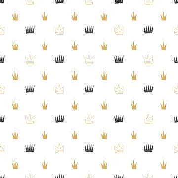 Crown Seamless Pattern, hand drawn royal doodles background, Vector Illustrat Stock Illustration
