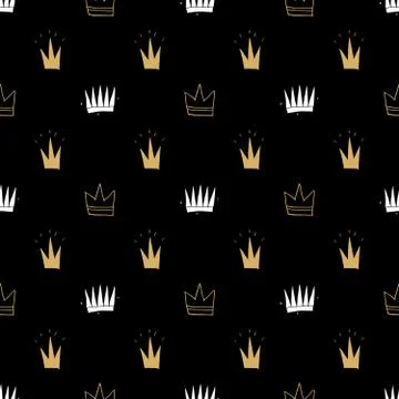 Crown Seamless Pattern, hand drawn royal doodles background, Vector Illustrat 스톡 일러스트