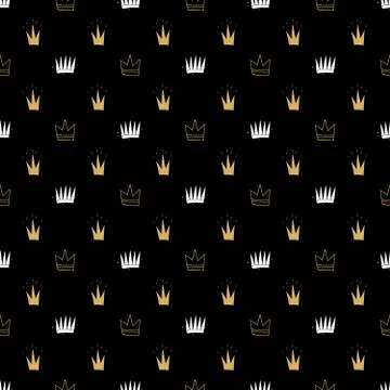 Crown Seamless Pattern, hand drawn royal doodles background, Vector Illustrat 스톡 일러스트