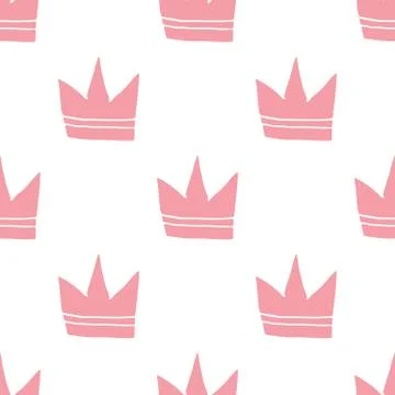 Crown Seamless Pattern, hand drawn royal doodles background, Vector Illustrat Stock Illustration