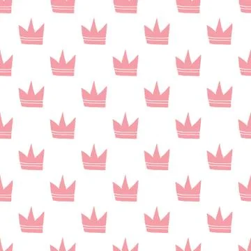 Crown Seamless Pattern, hand drawn royal doodles background, Vector Illustrat 스톡 일러스트
