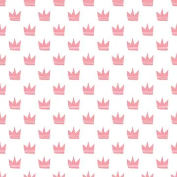 Crown Seamless Pattern, hand drawn royal doodles background, Vector Illustrat Stock Illustration