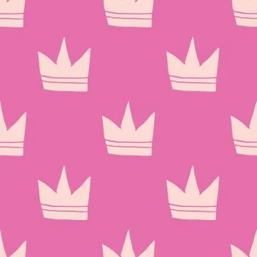 Crown Seamless Pattern, hand drawn royal doodles background, Vector Illustrat Stock Illustration