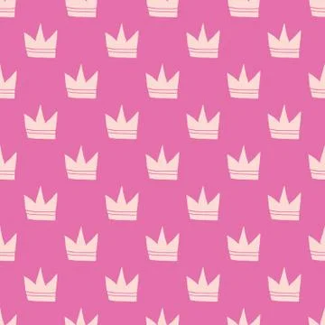 Crown Seamless Pattern, hand drawn royal doodles background, Vector Illustrat Stock Illustration