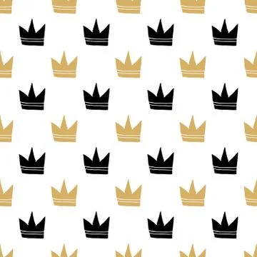 Crown Seamless Pattern, hand drawn royal doodles background, Vector Illustrat 스톡 일러스트