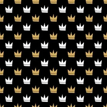 Crown Seamless Pattern, hand drawn royal doodles background, Vector Illustrat Stock Illustration