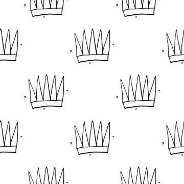 Crown Seamless Pattern, hand drawn royal doodles background, Vector Illustrat 스톡 일러스트