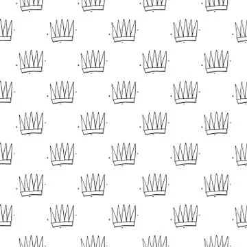 Crown Seamless Pattern, hand drawn royal doodles background, Vector Illustrat Stockillustratie