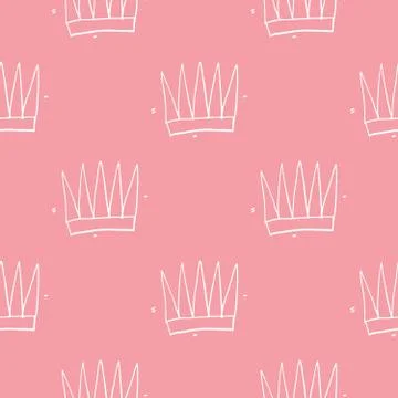 Crown Seamless Pattern, hand drawn royal doodles background, Vector Illustrat Stockillustratie