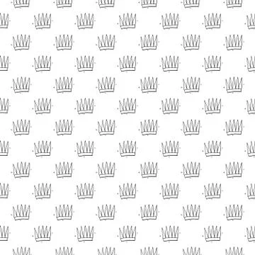 Crown Seamless Pattern, hand drawn royal doodles background, Vector Illustrat Stock Illustration