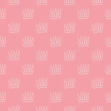 Crown Seamless Pattern, hand drawn royal doodles background, Vector Illustrat Stock Illustration