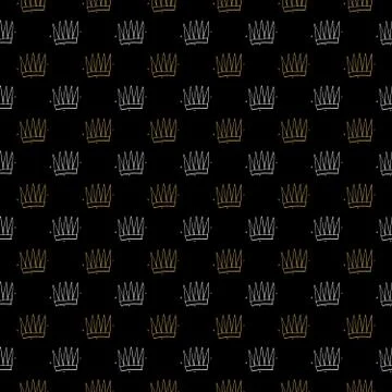 Crown Seamless Pattern, hand drawn royal doodles background, Vector Illustrat Illustrazione stock