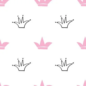 Crown Seamless Pattern, hand drawn royal doodles background, Vector Illustrat 스톡 일러스트