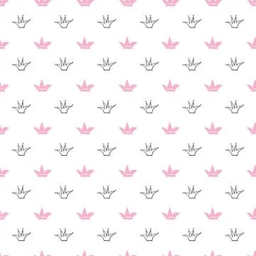 Crown Seamless Pattern, hand drawn royal doodles background, Vector Illustrat 스톡 일러스트