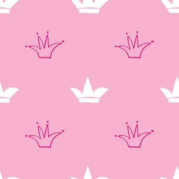 Crown Seamless Pattern, hand drawn royal doodles background, Vector Illustrat 스톡 일러스트