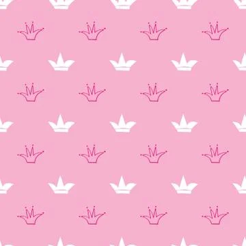Crown Seamless Pattern, hand drawn royal doodles background, Vector Illustrat Illustrazione stock
