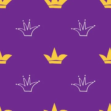 Crown Seamless Pattern, hand drawn royal doodles background, Vector Illustrat 스톡 일러스트