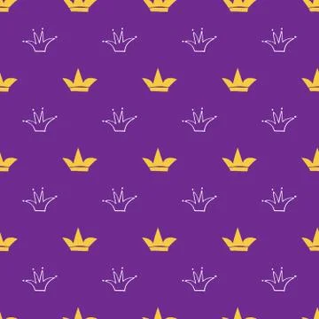 Crown Seamless Pattern, hand drawn royal doodles background, Vector Illustrat Stockillustratie