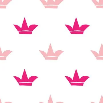 Crown Seamless Pattern, hand drawn royal doodles background, Vector Illustrat Illustrazione stock