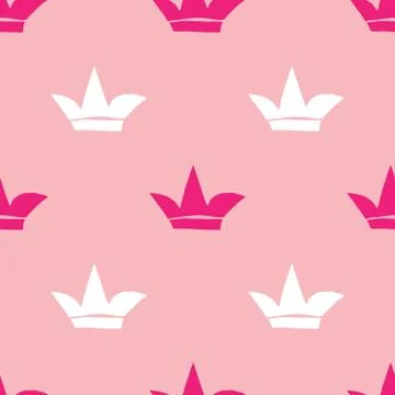 Crown Seamless Pattern, hand drawn royal doodles background, Vector Illustrat Stock Illustration