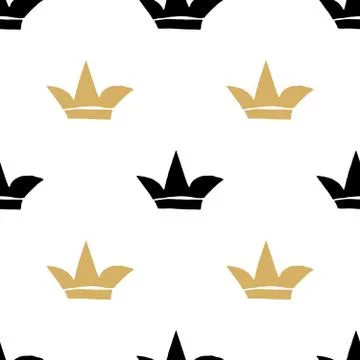 Crown Seamless Pattern, hand drawn royal doodles background, Vector Illustrat Stock Illustration