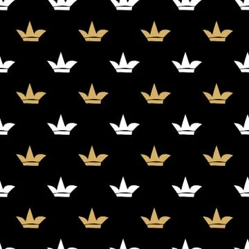 Crown Seamless Pattern, hand drawn royal doodles background, Vector Illustrat 스톡 일러스트