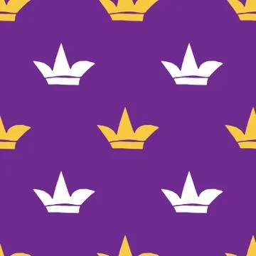 Crown Seamless Pattern, hand drawn royal doodles background, Vector Illustrat 스톡 일러스트