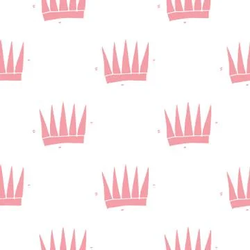 Crown Seamless Pattern, hand drawn royal doodles background, Vector Illustrat Stock Illustration