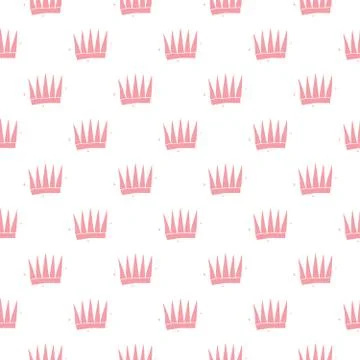 Crown Seamless Pattern, hand drawn royal doodles background, Vector Illustrat Stock Illustration