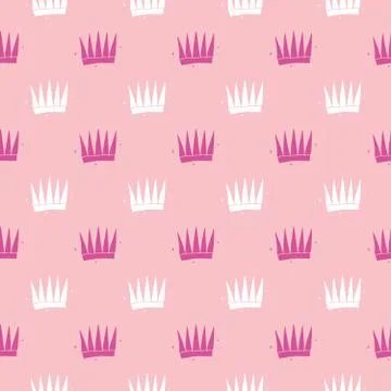 Crown Seamless Pattern, hand drawn royal doodles background, Vector Illustrat Stock Illustration