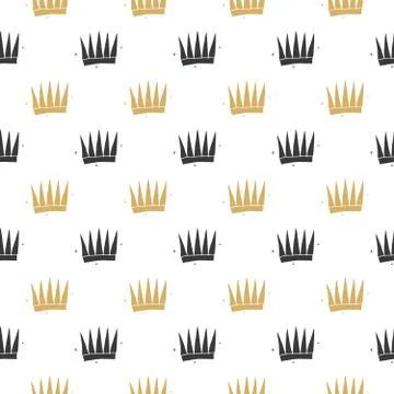 Crown Seamless Pattern, hand drawn royal doodles background, Vector Illustrat 스톡 일러스트