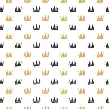 Crown Seamless Pattern, hand drawn royal doodles background, Vector Illustrat 스톡 일러스트