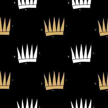 Crown Seamless Pattern, hand drawn royal doodles background, Vector Illustrat 스톡 일러스트