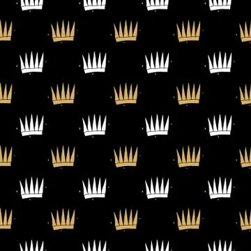 Crown Seamless Pattern, hand drawn royal doodles background, Vector Illustrat Illustrazione stock