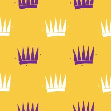 Crown Seamless Pattern, hand drawn royal doodles background, Vector Illustrat Stock Illustration