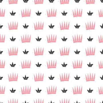 Crown Seamless Pattern, hand drawn royal doodles background, Vector Illustrat Stock Illustration