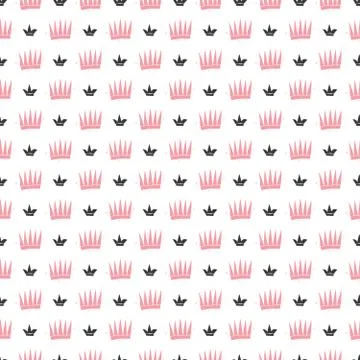 Crown Seamless Pattern, hand drawn royal doodles background, Vector Illustrat 스톡 일러스트