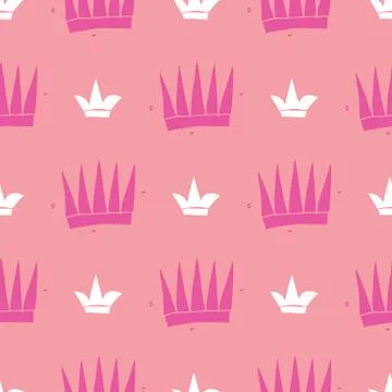 Crown Seamless Pattern, hand drawn royal doodles background, Vector Illustrat 스톡 일러스트