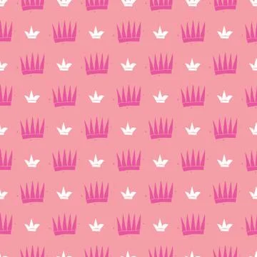 Crown Seamless Pattern, hand drawn royal doodles background, Vector Illustrat Stock Illustration