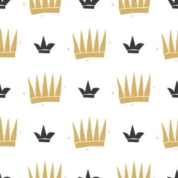 Crown Seamless Pattern, hand drawn royal doodles background, Vector Illustrat Stockillustratie