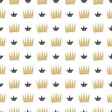 Crown Seamless Pattern, hand drawn royal doodles background, Vector Illustrat Stock Illustration
